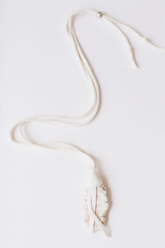 Sedona Leather White Slab Howlite Necklace 34"