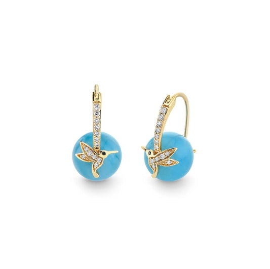 Aquamarine + Diamond Hummingbird Beaded Earrings