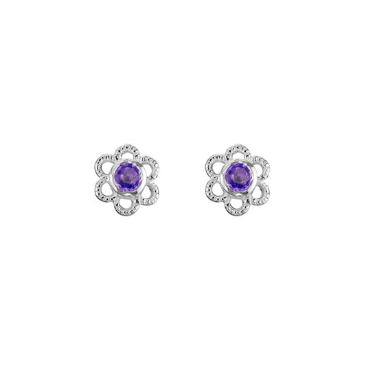 Kids Amethyst Flower Earring Stud