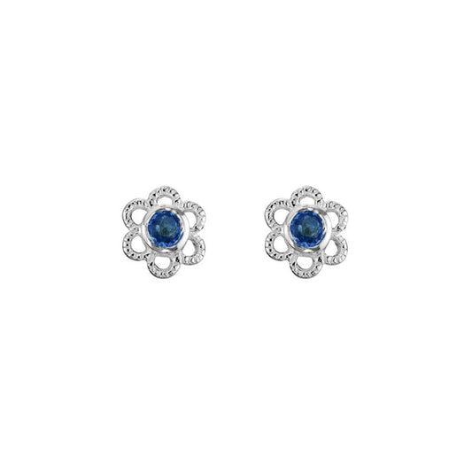 Kids Simulated Blue Sapphire Flower Earring Stud