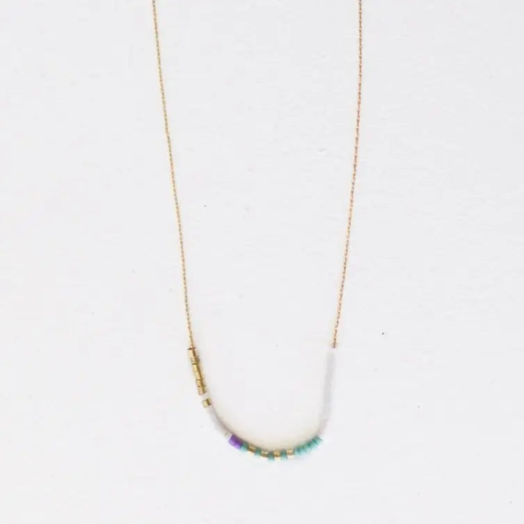 Shoals Gold + Multi-Colored Seed Beaded Necklace | 14.5in + 2in Ext