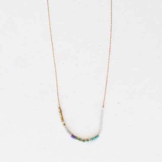 Shoals Gold + Multi-Colored Seed Beaded Necklace | 14.5in + 2in Ext
