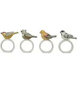Stoneware Perched Bird Napkin Ring Set of 4 | 3.5in