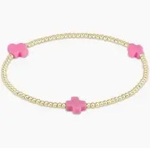eNewton Signature Cross 2mm Bead Bracelet | Bright Pink