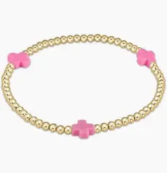 eGirl Signature Cross Gold Pattern Bead Bracelet | Bright Pink 3mm