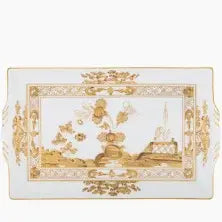 Ginori 1735 Oriente Italiano Rectangular Tray with Handles | 9.2x6in Aurum