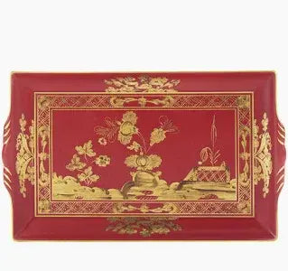 Ginori 1735 Oriente Italiano Rectangular Tray with Handles | 9.2x6in Rubrum