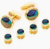 Brackish Capers Feather Cuff Links + Studs Set | Rhodium