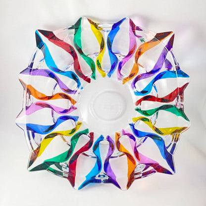 Murano Italian Crystal Bowl | Ribbons Rainbow 12in