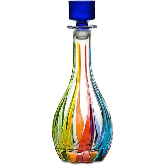 Murano Italian Crystal Wine Decanter | Swirls Blue Rainbow