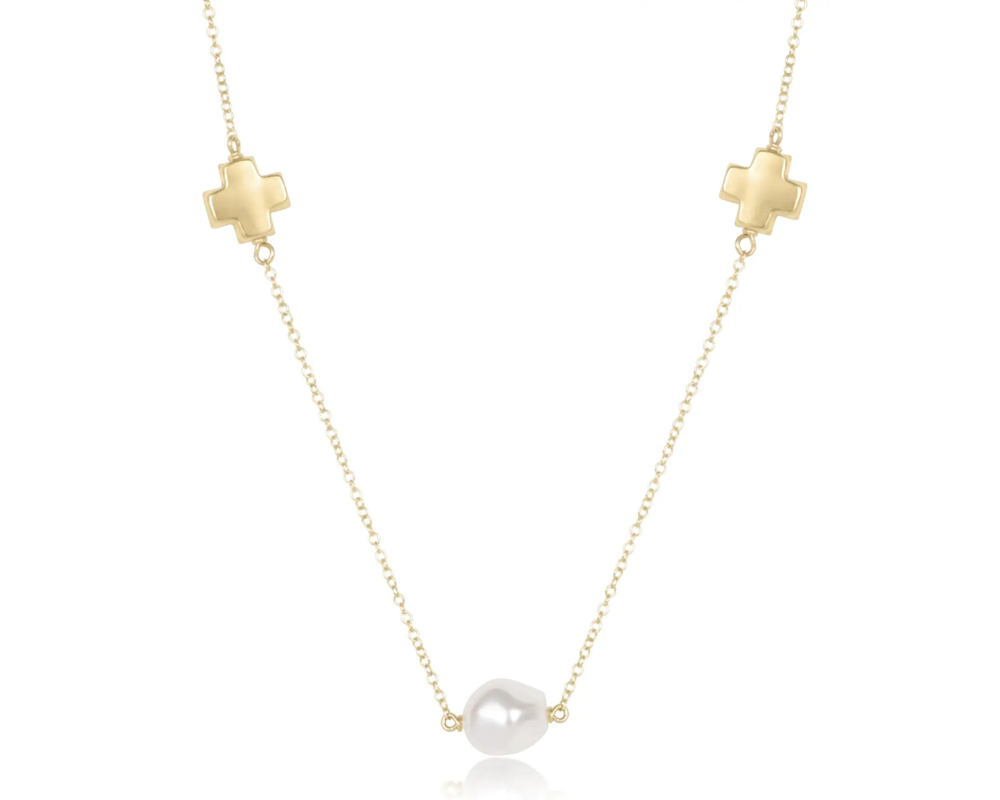 eNewton Pearl Signature Cross Admire Simplicity Chain Choker Necklace | 15in