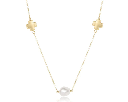 eNewton Pearl Signature Cross Admire Simplicity Chain Choker Necklace | 15in