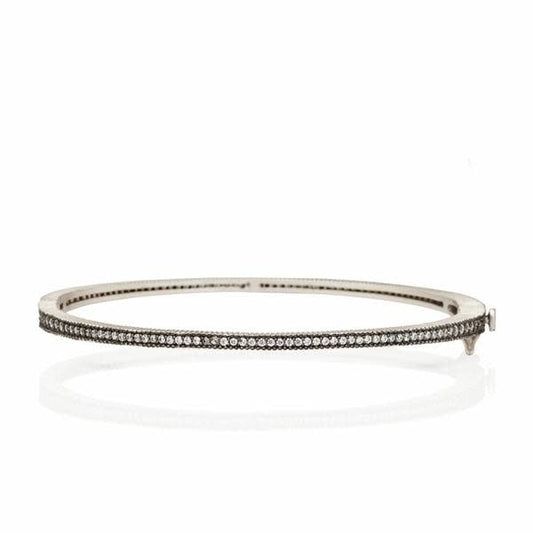 Signature Thin Pave Hinge Bangle Black|Silver