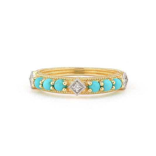 Lisse Turquoise + Diamond Square Station Band | S6.5 18k Yellow Gold .0375c