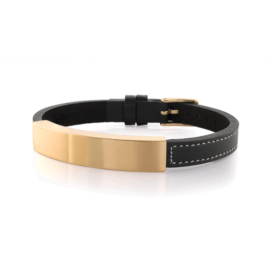 Gold And Black Leather ID Bracelet