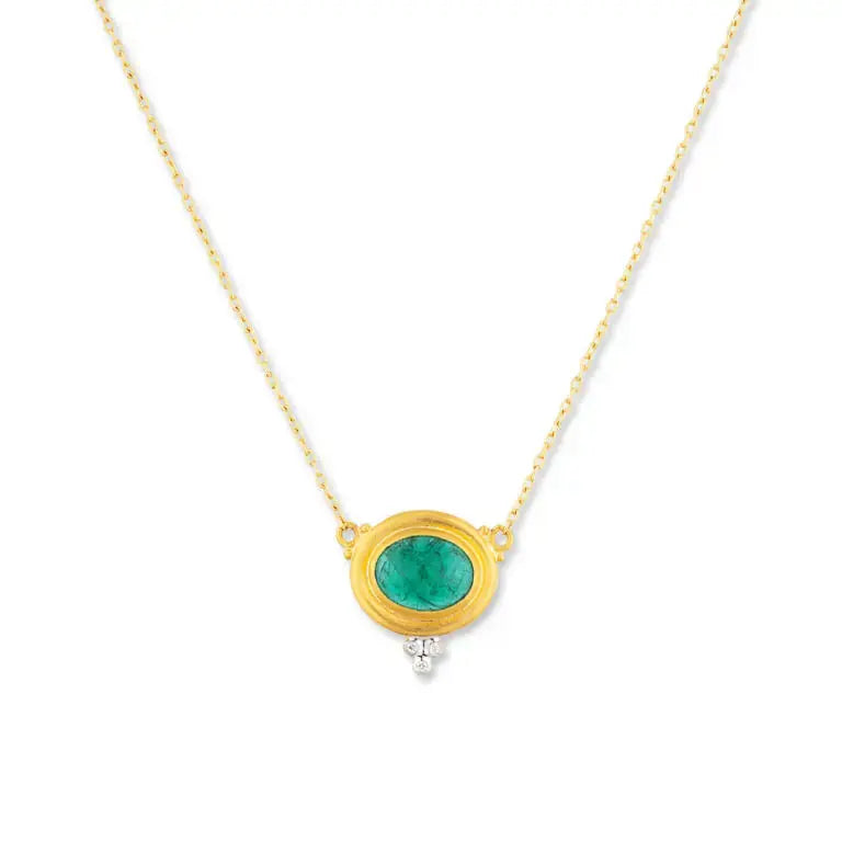 Sloane Oval Emerald Necklace w/Diamonds 24k