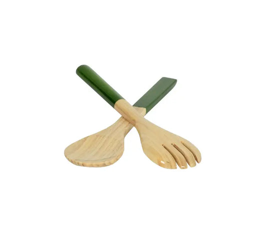 Bamboo Classic Salad Server Set | 10.7in Grass Green
