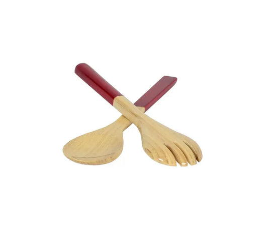 Bamboo Classic Salad Server Set | 10.7in Red