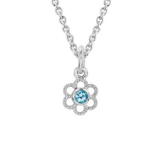 Kids Blue Topaz Flower Necklace 14-15"