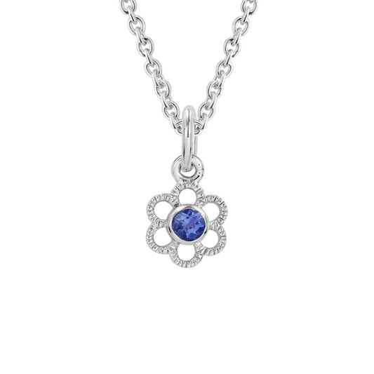 Kids Simulated Blue Sapphire Flower Necklace 14-15"