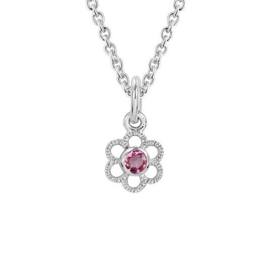 Kids Pink Tourmaline Flower Necklace 14-15"