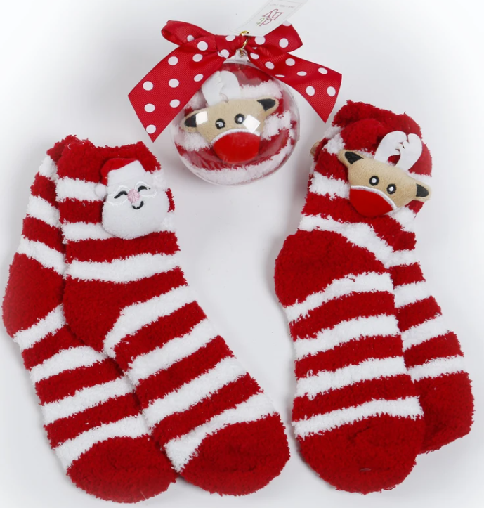 Santa/Reindeer Sock In Gift Ornament