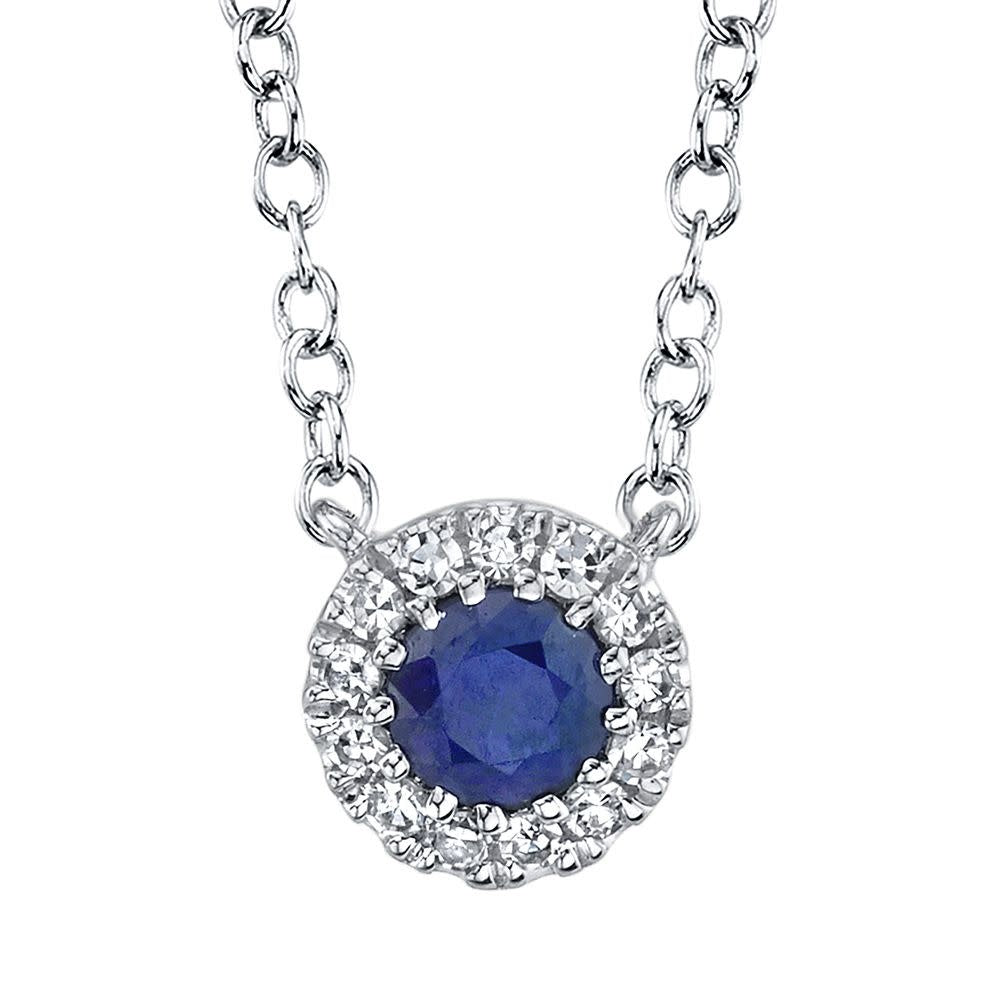 Diamond + Blue Sapphire Necklace | .04c + .14c 14k WG
