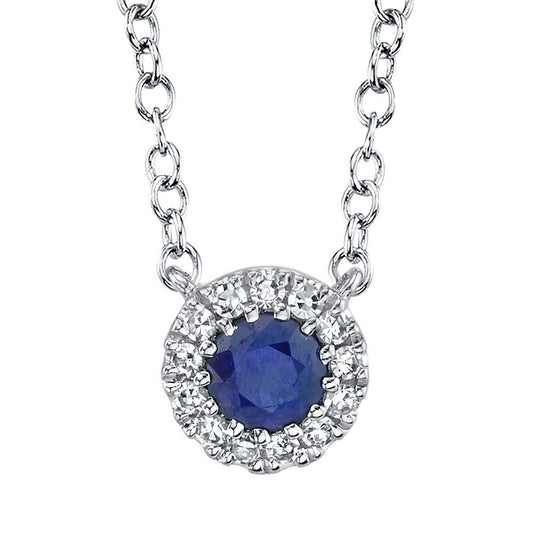 Diamond + Blue Sapphire Necklace | .04c + .14c 14k WG