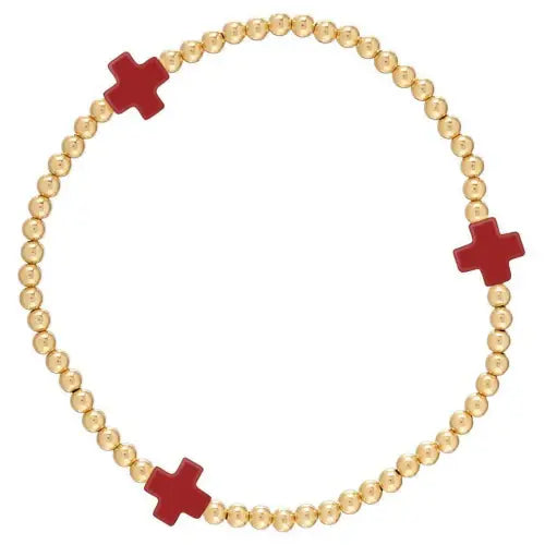 eGirl Signature Cross Gold Pattern Bead Bracelet | Red 3mm