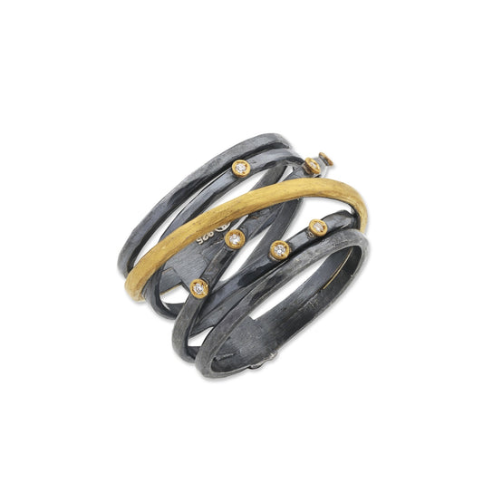 Gold & Oxidized Silver Crosswire Closed Ring With Diamonds