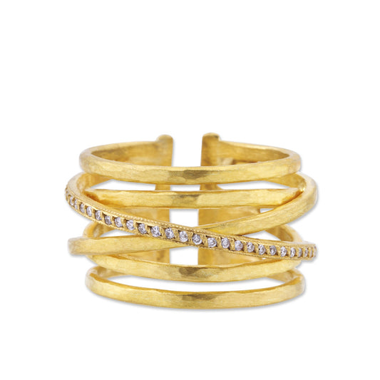 Gold Crosswire Diamond Open Back Ring