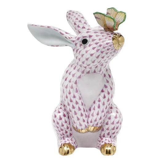 Herend Bunny with Butterfly | 6.5in Raspberry