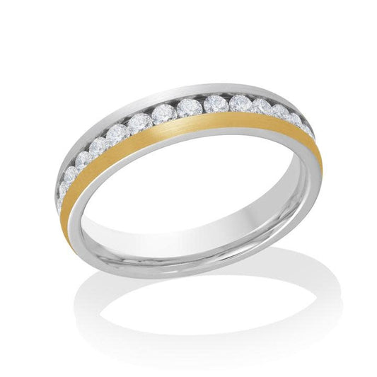 Yellow Rounded Brush Steel White CZ Eternity Ring S7