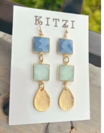 Kitzi Blue And Green Square Gold Teardrop Earrings