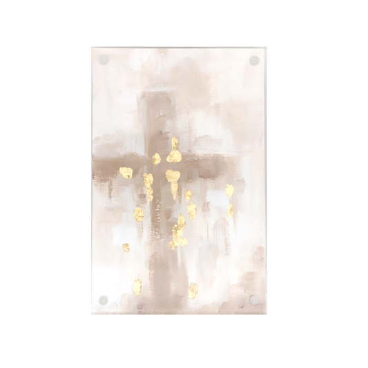 Tan Cross with Gold Details in Acrylic Frame