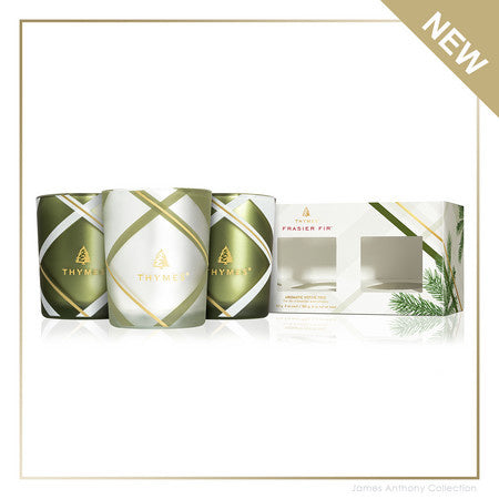 Frasier Fir Poured Candle | Frosted Plaid Votive Trio Set