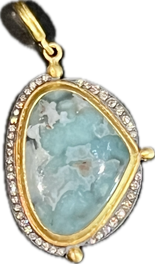 ONE OF A KIND | My World Cabochon Aquaprase + Cognac Diamond Pendant | 10.98c + .3c 24k