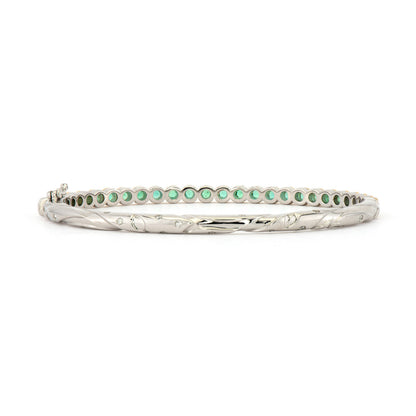 Emerald + Diamond Bezel Set Bangle Bracelet | 1.25c + .14c 14k + 925