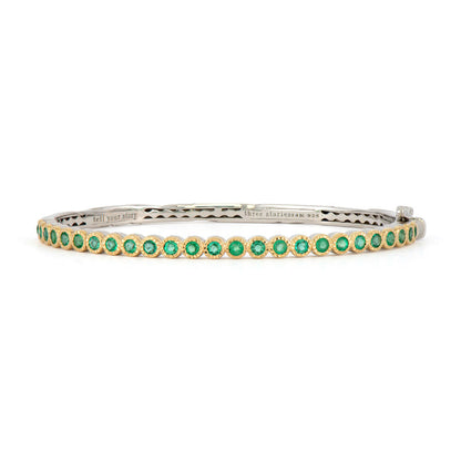Emerald + Diamond Bezel Set Bangle Bracelet | 1.25c + .14c 14k + 925