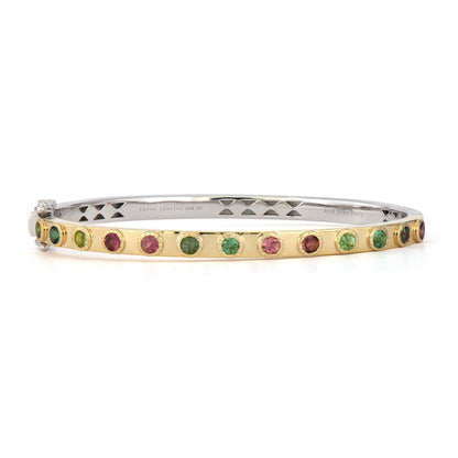 Mixed Tourmaline + Diamond Bezel Chanel Bangle Bracelet | .46c GSI + .46c 14k + 925