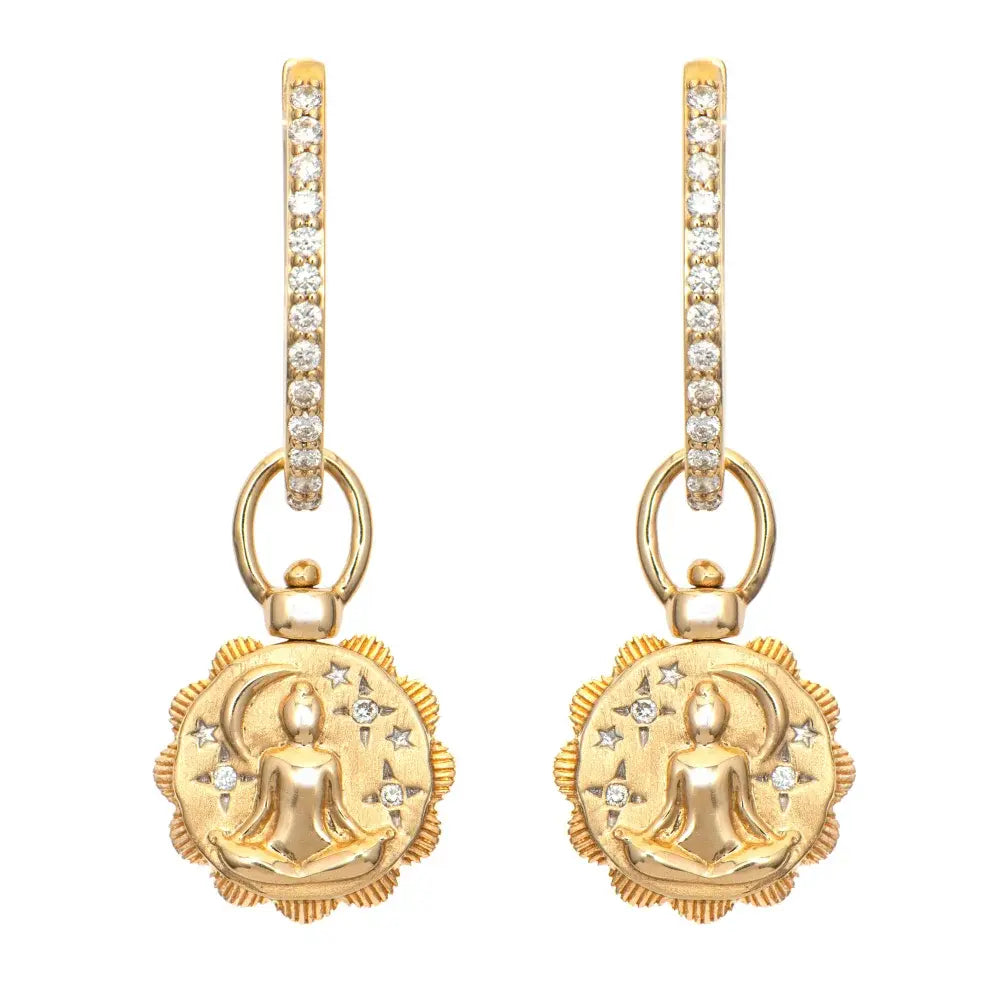 SINGLE | Diamond + Rainbow Gemstone Lotus Flower Reversible Earring Charm or Pendant | .02c GSI 14k