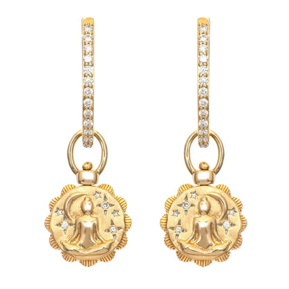 SINGLE | Diamond + Rainbow Gemstone Lotus Flower Reversible Earring Charm or Pendant | .02c GSI 14k