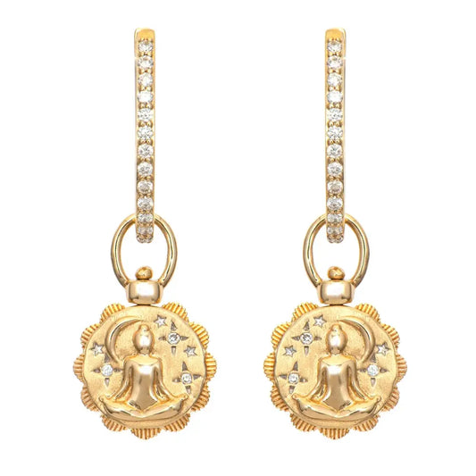 SINGLE | Diamond + Rainbow Gemstone Lotus Flower Reversible Earring Charm or Pendant | .02c GSI 14k