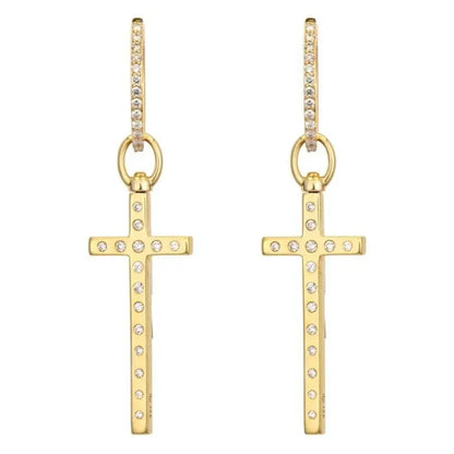 SINGLE | Emerald Baguette + Diamond Cross Earring Charm or Pendant | .12c 14k