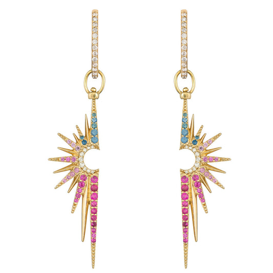 SINGLE | Diamond + Mixed Sapphire Half Starburst Reversible Earring Charm or Pendant | .2c GSI + .90c 14k