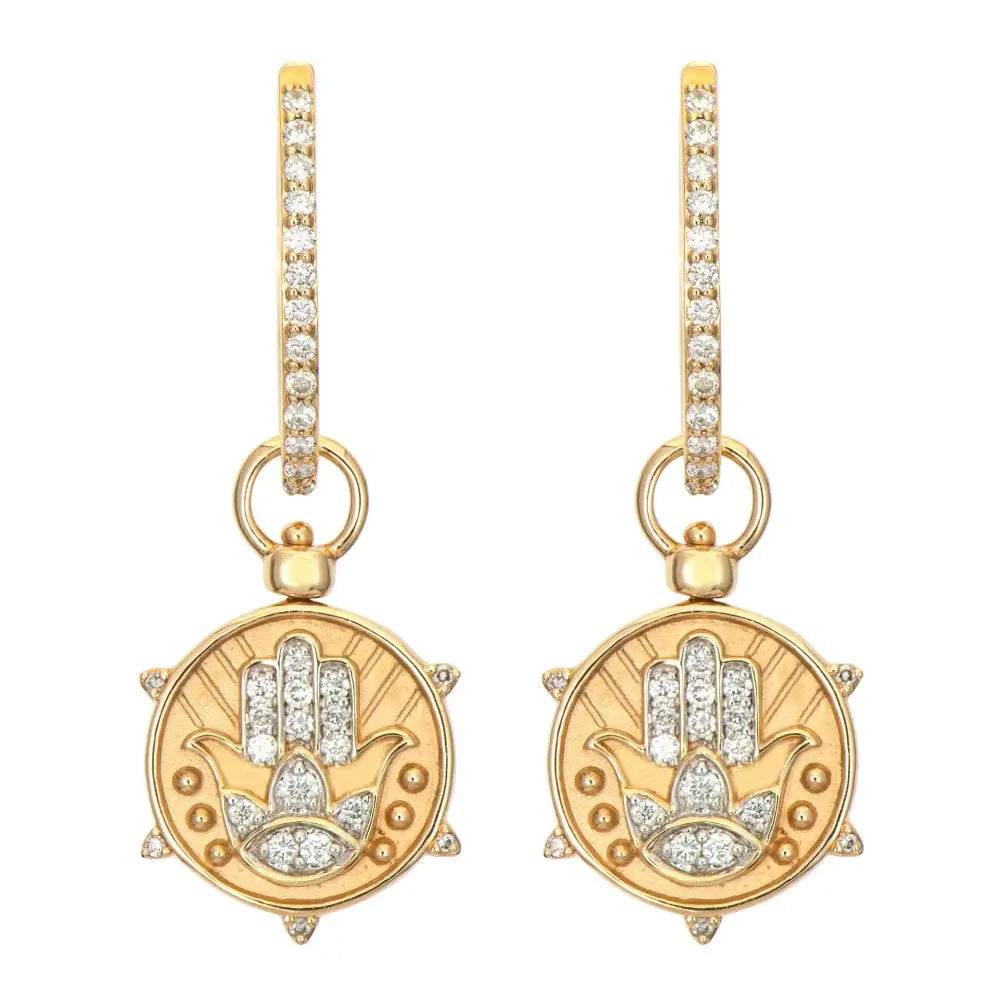 SINGLE | Diamond + Blue Sapphire Hamsa + Star of David Reversible Earring Charm or Pendant | .17c GSI 14k