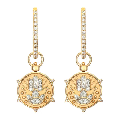 SINGLE | Diamond + Blue Sapphire Hamsa + Star of David Reversible Earring Charm or Pendant | .17c GSI 14k