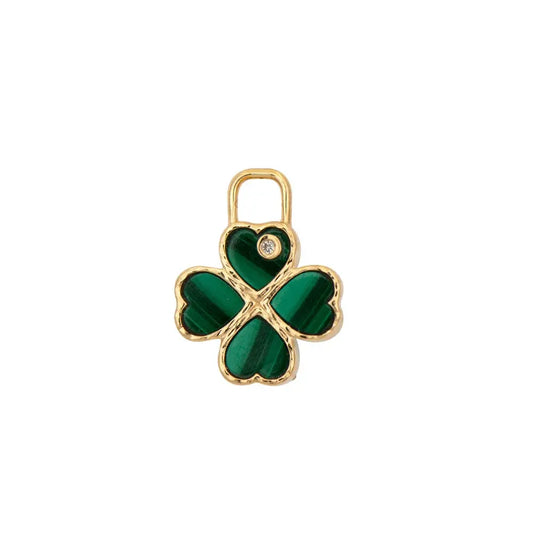 SINGLE | Emerald + Diamond + Malachite Four Leaf Clover Earring Charm | .104c 14k