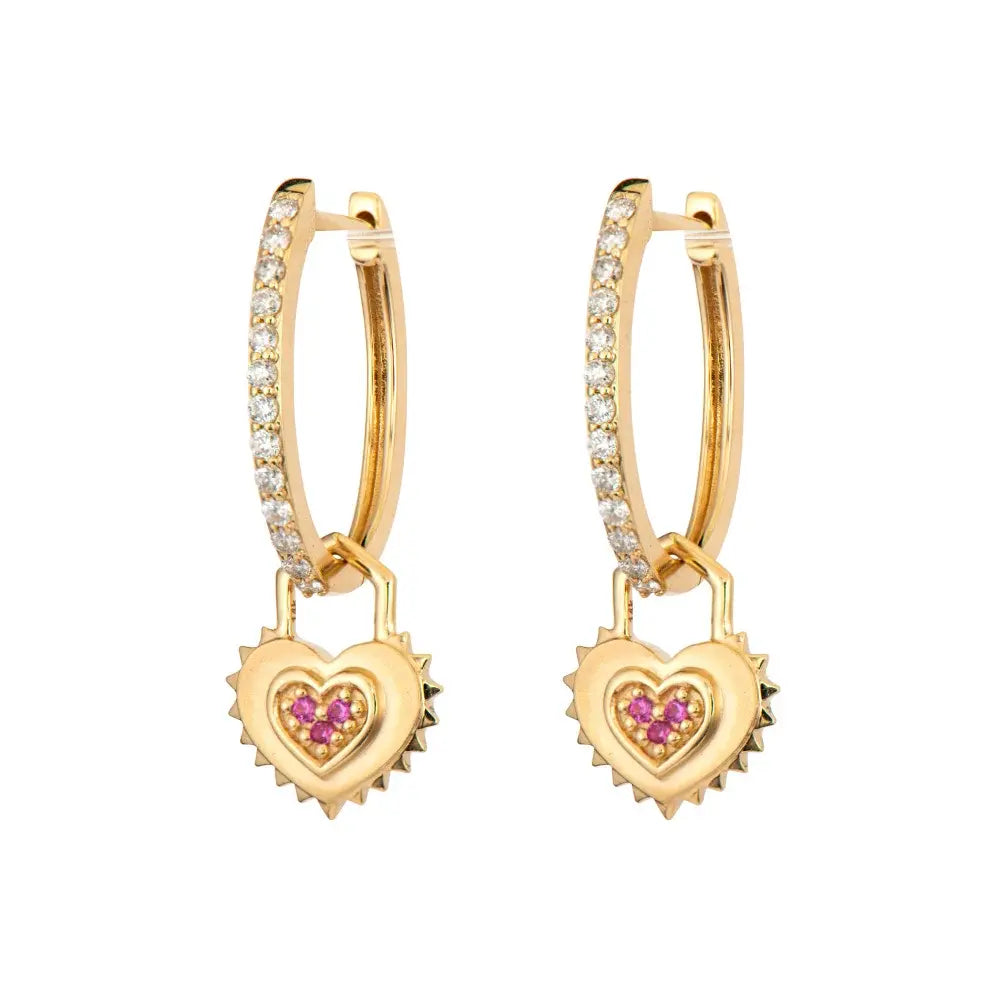 SINGLE | Pink Sapphire + Diamond Spiky Heart Earring Charm | .02c 14k