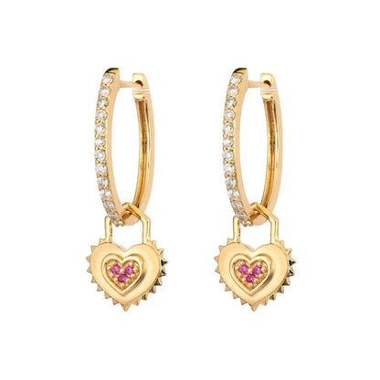 SINGLE | Pink Sapphire + Diamond Spiky Heart Earring Charm | .02c 14k